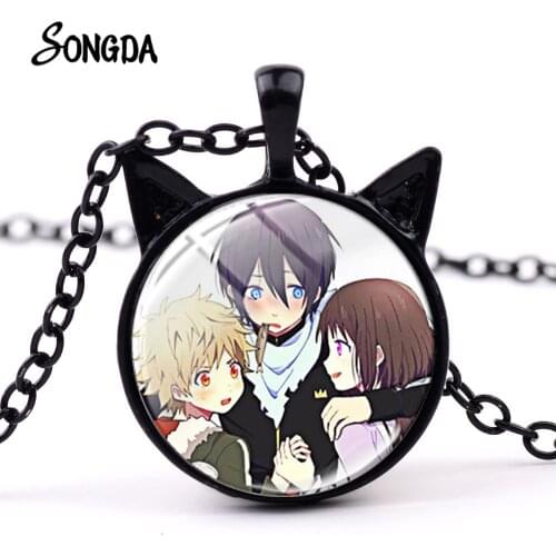Anime Noragami Aragoto Necklace Yukine Yato Hiyori Figure Cartoon Pictures Glass Dome Cat Ear Pendant Neckalces For Fans