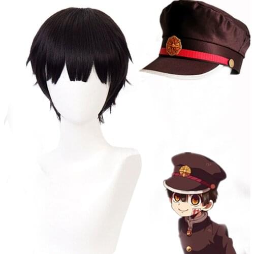 Toilet-bound Jibaku Shounen Hanako kun Yugi Amane Black Short Wig With Cosplay Hat Heat Resistant Hair Cosplay Wigs + Wig Cap
