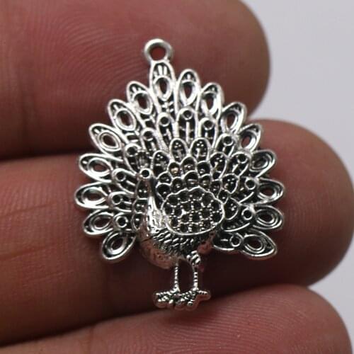 6pcs /Lot 22x29mm Peacock Open Screen Charms Tibetan Silver Color Pendant Fit For Jewelry Making Accessories Crafts Wholesale