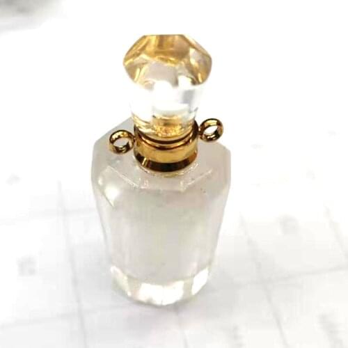 Natural Gems Stone Perfume Bottle Pendants,Amethysts Fluorite Crystal Quartz Essential Oil Diffuser for Necklace Charms Jewelry