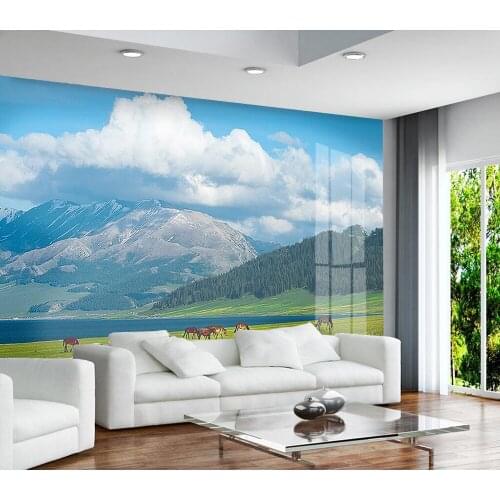 Custom wallpaper Blue sky white clouds xinjiang lawn landscape living room background wall