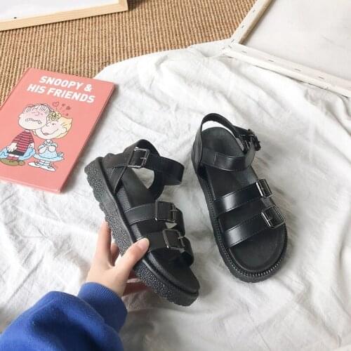 2021 Summer Women Shoes Black Leather Flat Beach Sandals Ladies Fashion Roma Flat Solid Peep Toe Sandals Casual Shoes Sandales