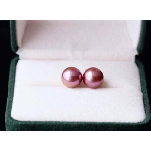 D320 Pearl Earrings Solid 18K Gold Ear Pin Natural 10-11m Fresh Water Purple Edison Pearls Stud Earrings for Women Fine Presents