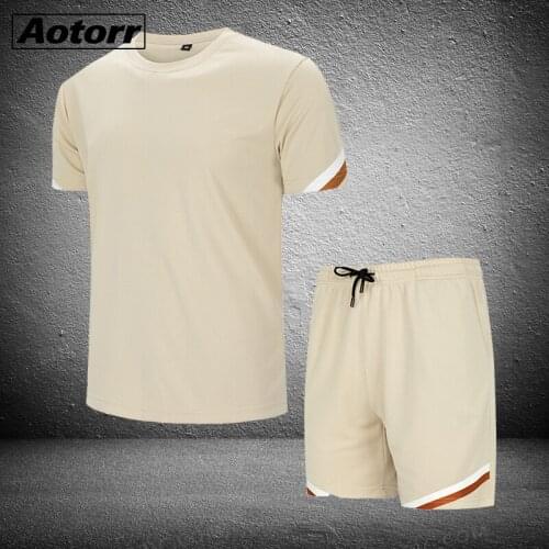 Tracksuit Men S-4XL Summer Hot Sale Mens Sets T Shirts+shorts Two Pieces Sets Breathable Tracksuit Male O-Neck Solid Sportswear