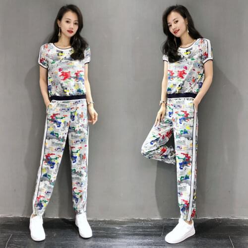 Short sleeve sports suit womens summer 2020 new fashion foreign style leisure slim two-piece set