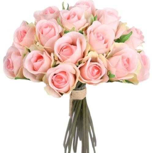 Wedding Decoration Rose Bouquet Artificial Flower Yellow 20-headed 20 Heads Hand Tied Small Roses Bunch Silk Flowers