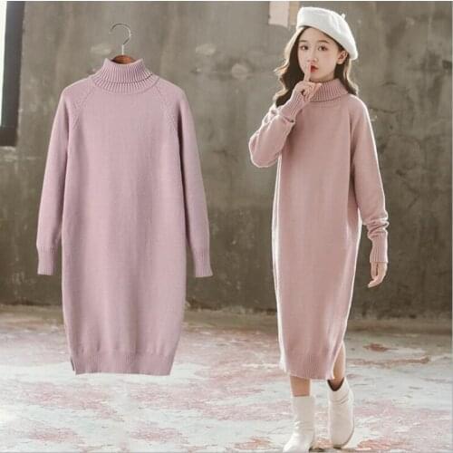 Turtleneck Sweater Girls Dress 3 To 13 Years 2020 Winter Clothes For Teenage Girls Sweater Dress Solid Warm Kids Clothes Girls