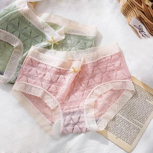 Women Sexy Cotton Hollow Lace Panties Thin Mesh Breathable High Elasticity Cute Lovely Sweet Triangle Underwear Soft Breifs