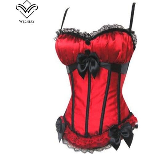 Wechery Corsets Bustiers Steampunk Lace Up Sexy Corset Waist Trainer Gothic Clothing Strap Shoulder Backless Korset with Bow