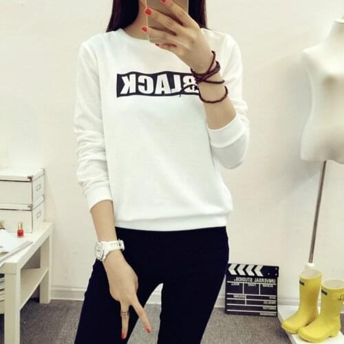 Female long-sleeved blouse shirt autumn and winter new women letter student white black clothing
