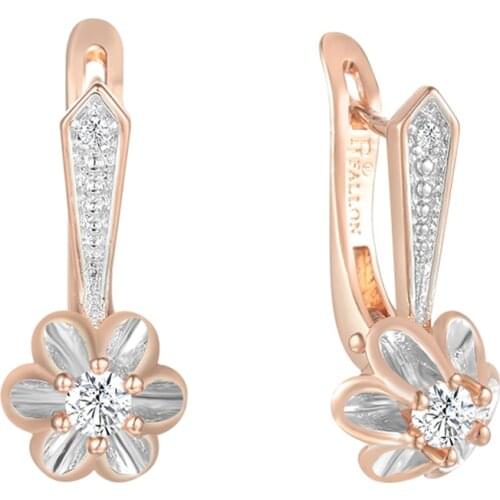 FJ Women Girls White Flowers 585 Rose Gold Color Dangle Drop Earrings