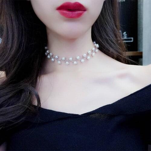 2018 Trendy Elegance Statement Necklace Charm Simulated Pearl Beads Choker Necklace For Women Kolye Collier Femme