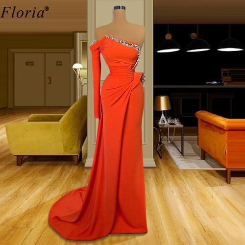 2020 Elegant Muslim Evening Dresses One Shoulder Beads Evening Gowns Turkish Couture Robe De Soiree Formal Women Cocktail Dress