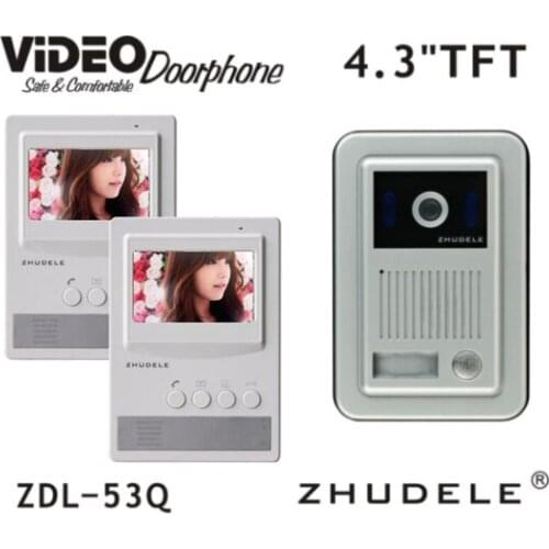 ZHUDELE New Arrival 4.3" LCD monitor Speakerphone Color Video Door Phone(1camera+2monitor) doorbell system in stock