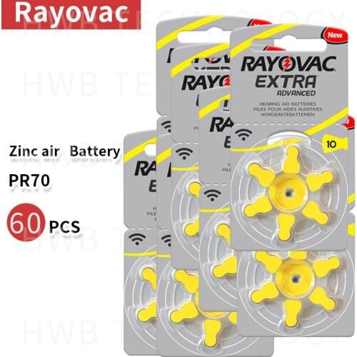 10pack(60PCS) 100% Original Rayovac 10 PR70 A10 1.45V Hearing Aids Zinc Air Button Battery Batteries Made in UK with Free Gift