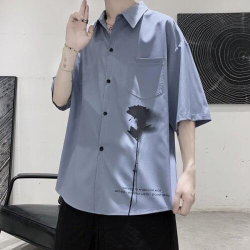 2021 Summer Mens Loose Hawaiian Printing Shirt Short Sleeve Shirt Camisa Masculina French Cuff Mens Fashion Shirts M-5XL