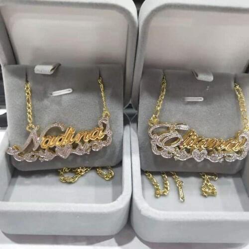 3D Necklace Hip Hop Custom Necklaces Double Color Custom Name Necklace Name Personalized Double Gold Plated Nameplate Christmas