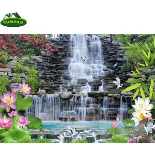 5D Diy Diamond Painting Waterfall Natural Scenery Full Drill Diamond Embroidery Rhinestone Kits Diamond Mosaic Large Lotus Crane