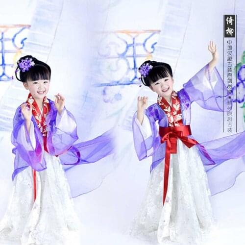 Yi Liu Applique Pattern Lovely Girls Purple Costume for Little Girl Hanfu Costume Stage Show Dance Costume