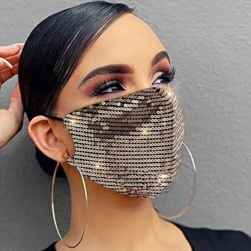 Shiny Sequins Mask Face Decor Jewelry Breathable Dustproof Thin Fashion Halloween Cosplay Mask Face Bandana Party Gift