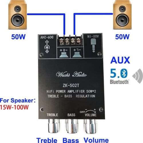 Bluetooth 5.0 Subwoofer 50W+50W TPA3116 Equalizer Audio Power Amp Tone Bass Treble HiFi Stereo TPA3116D2 Aux Amplifier Board