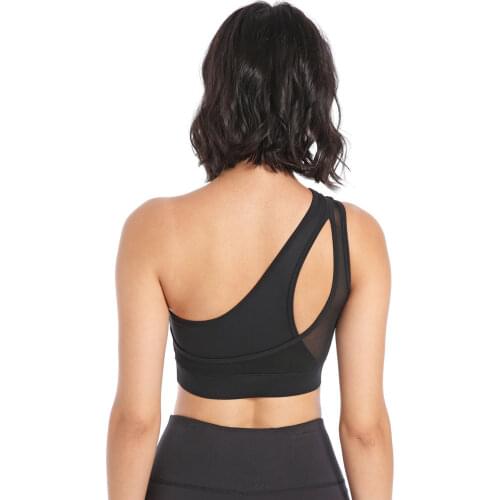 Single Shoulder Yoga Bra Nudity Feel Gym Female Running Tops Shockproof Fitness Sport Bras Sexy Net Stitching Workout Underwear