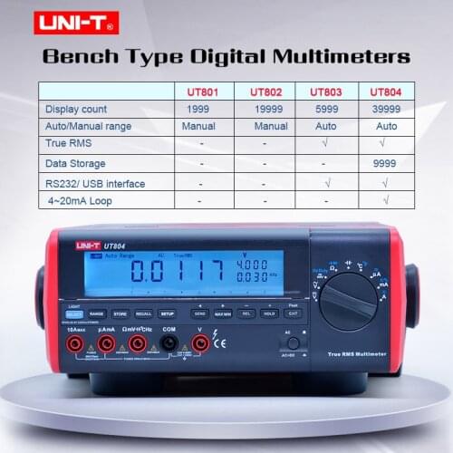 UNI-T LCD Display Bench Type Digital Multimeters Volt Amp Ohm Capacitance Hz 39999 Counts Tester High-Accuracy UT801-804