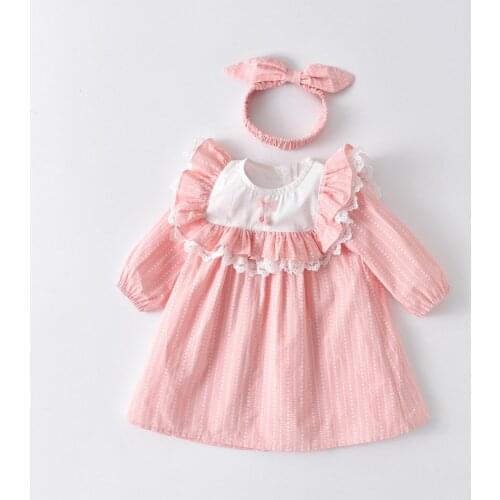 Baby Autumn Dress Infant Girls Princess Clothes Baby Christening Baptism Birthday Party Wedding Dresses with Hairband 0-5Y
