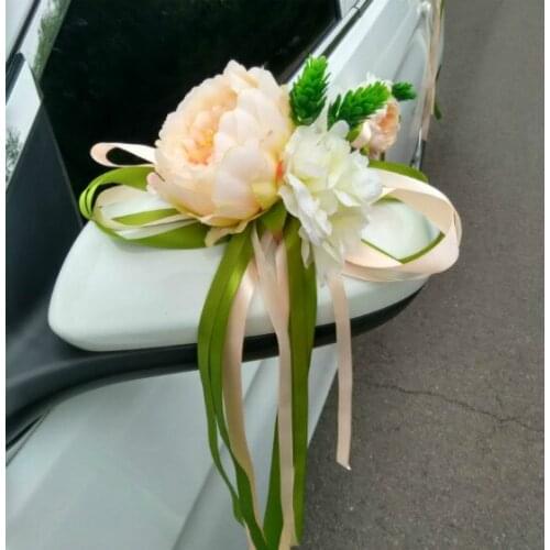1pc Rose Simulation Flowers for Wedding Centerpieces Supplies Wedding Bride and Groom Car Handle Mirror Flowers Decorations