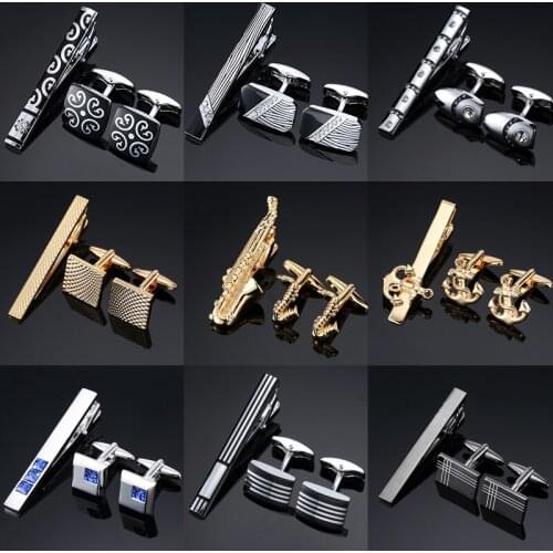AS Laser metal Cufflinks Tie Clip New Jewelry Music maple leaf fishbone anchor tie clip mens Wedding Shirt badge pin clip gift