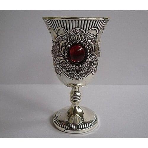 Chinese Collectable Tibet Silver Decorated Handwork Inlay Jade Wine Cup