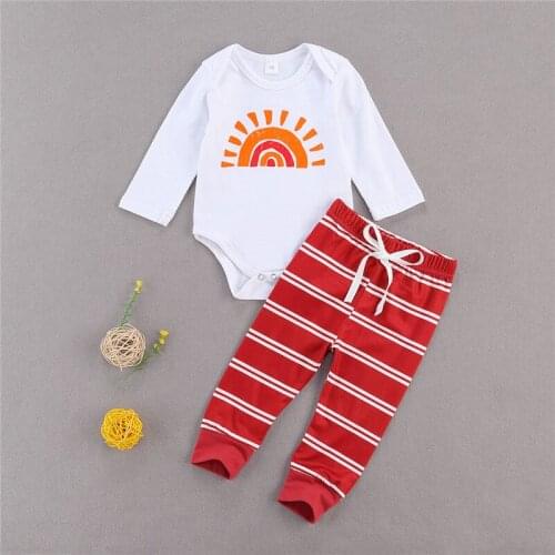 0-12M Newborn Kid baby Boy Girl Clothes set Long Sleeve Rainbow Bodysuit Top Striped pant suit Cute Sweet Cotton Outfit