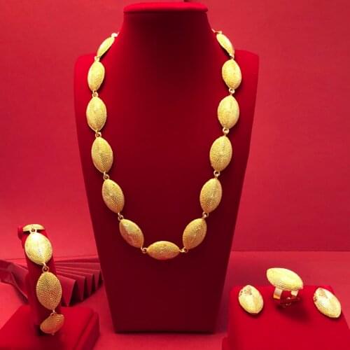 24K Dubai Gold Color Jewelry Sets For Women African India Party Wedding Necklace Pendant Earrings Jewellery Set Engagement Gifts
