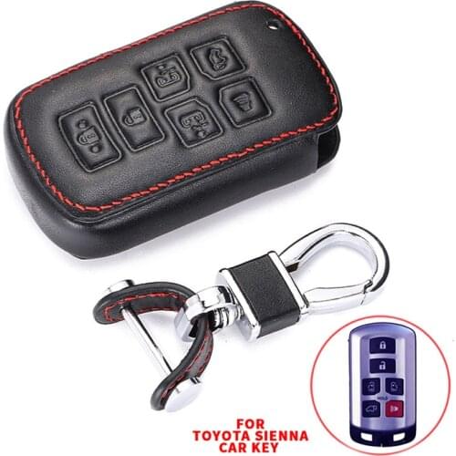 Leather Car Key Cover Case For Toyota Sienna 2012 2014 2016 Tacoma Smart Keyless Remote Cover Keychain Protector Bag Accessories