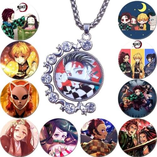 Cute Luxury Rotatable Double faced Casual Necklace Pendant Anime Demon Slayer Kamado Tanjirou Cosplay Women Girl Xmas Gift GMZR