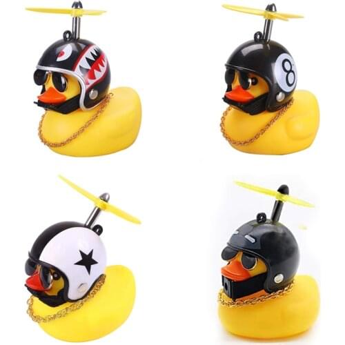 1Pcs Cute Helmet Little Yellow Duck Car Ornaments Rubber Duck Car Dashboard Decorations Cool Glasses Duck with Propeller Helmet