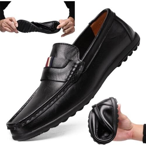 2020 Genuine Leather Men Casual Shoes Brand Italian Men Loafers Moccasins Breathable Slip on Black Driving Shoes Plus Size 38-47