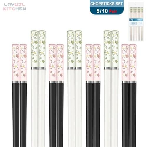 5-10 Pairs/Amber Cherry Japanese Chopsticks Set Antibacterial Anti-skid Flowers Sushi Food Chop Sticks Boxed Cute Chopsticks