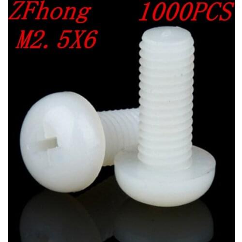 Wholesale white nylon screw 1000pcs M2.5*6 M2.5x6 nylon plastic round pan head screw