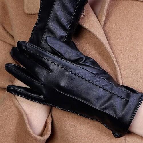 Autumn PU Leather Gloves Elegant Ladies Black High Quality Winter Thermal Mittens Hot Trendy Female Driving Gloves