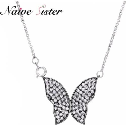 Dazzling 84 Pcs Zircons Butterfly Pendant Necklace AAA Cubic Zirconia Necklaces For Women Girl Black Gun Plated Animal Jewelry