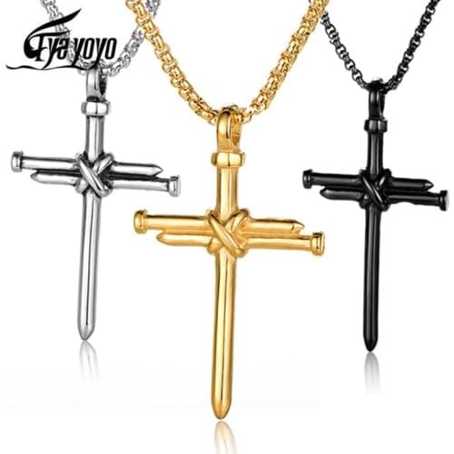 EyeYoYo Men Cross Jewelry Necklace for Men Black Metal Punk Cross Pendant Necklace Trendy Simple Chain Jewelry Gift Collar