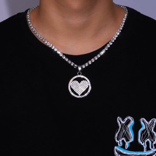 Stonefans Bling Big Heart Crystal Pendant Necklace Full Rhinestone Heart Collar Necklace Women Men Tennis Chain Couple Jewelry