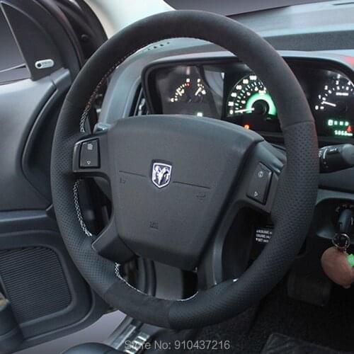 Customize DIY Hand-stitched Car Steering Wheel Cover Black Carbon Fiber Suede Leather for Dodge Journey JCUV 2009-2012