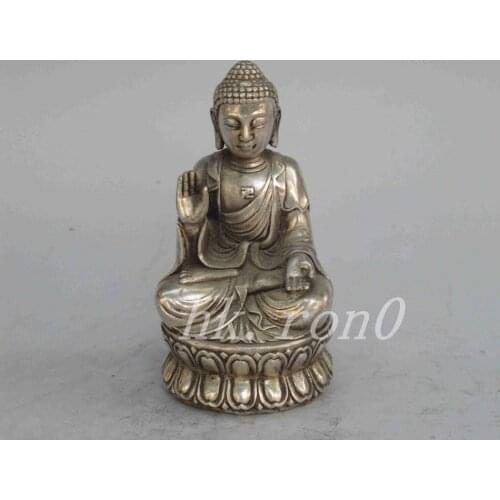 Elaborate Collection of Chinese old Tibetan silver Sakyamuni Buddha statue