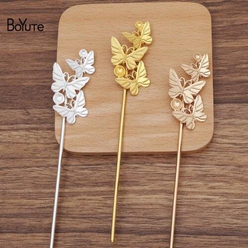 BoYuTe (10 Pieces/Lot) 26*49MM Alloy Butterfly Hair Stick Materials Vintage Style Diy Hand Made Hair Accessories