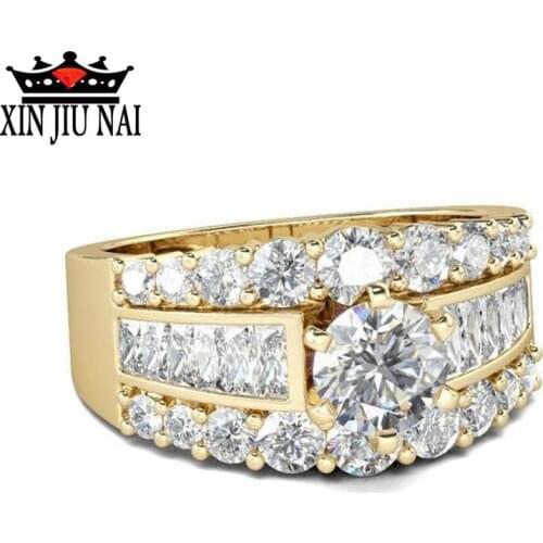 Deluxe Classic Original Design Golden Crystal Ring with High Quality Zircon CZ Lady Party Jewelry Fashion Gift women