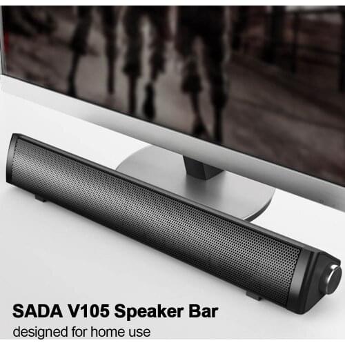 SADA V105 Speaker Bar Computer Speakers 3.5mm Wired Computer Sound Bar HiFi Sound Stereo USB Powered Mini Long Soundbar Speaker