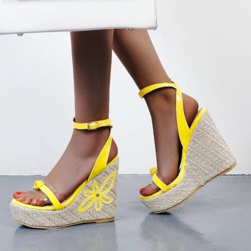 Women Wedges Sandals Fashion Platform Super High Heel Gladiator Sandals Summer Party Weave Shoes Ladies Big Size 33-45