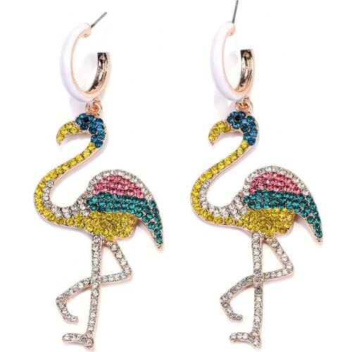 Bohemia Flamingo Crystal Drop Earring Fashion Rhinestone Hanging Earring for Women Girls Wedding Birds Statement Ear Jewelry